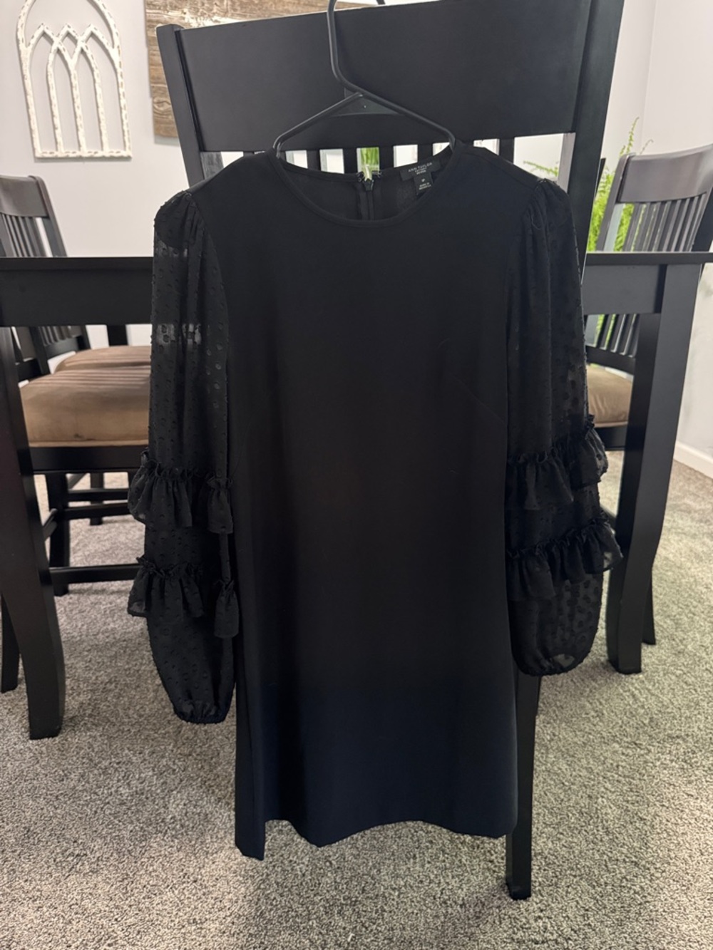 Ann Taylor Factory Black Long Sleeve Ruffle-Sleeve Dress